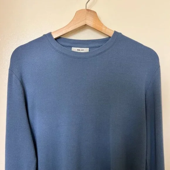 NN07 Clive Long Sleeve Waffle Knit Tee Shirt In Bering Sea M​ - Picture 3 of 8